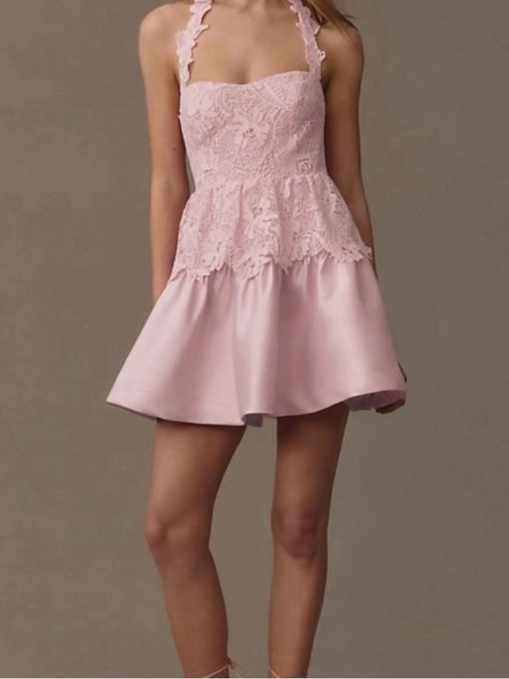 Anthropologie Pink Lace Halter Peplum Mini Dress